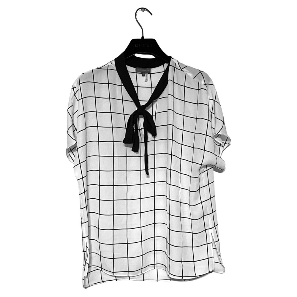 Vince Camuto Black And White Windowpane Blouse Top